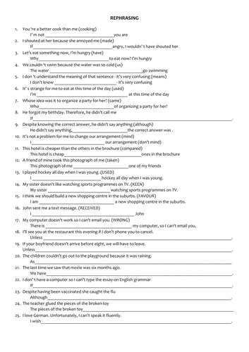 Rephrasing and word formation activities