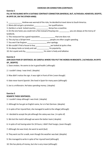 Connectors of contrast: exercises