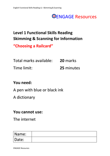 Functional Skills Skimming & Scanning Text E3/L1
