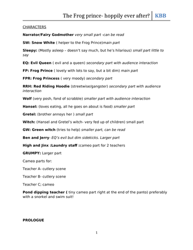 SHORT SCHOOL PANTOMIME- THE FROG PRINCE- HOPPILY EVER  AFTER...