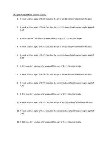pKa practice questions