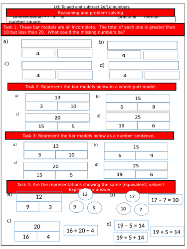 Adding and Subtracting 1d and 2d numbers worksheet