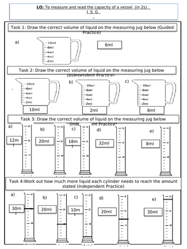 To measure and read the capacity of a vessel  (in 2s)