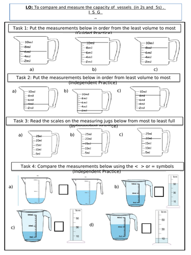 To compare and measure the capacity of  vessels  (in 2s and  5s) .