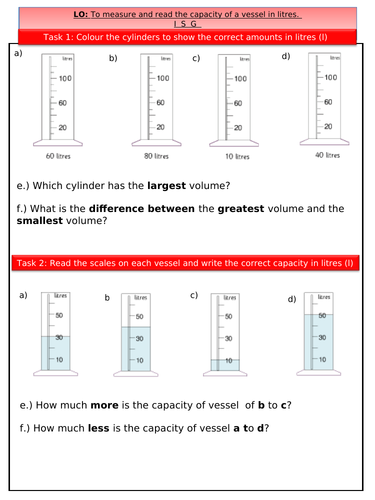 Capacity worksheets ks1
