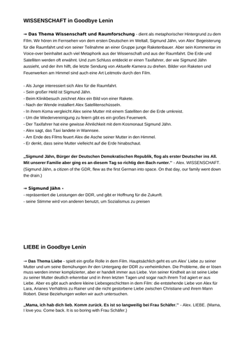 AQA A Level German Goodbye Lenin key themes + quotes