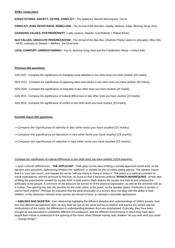 Ariel + The Help - AQA A Level English Literature Comparisons