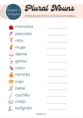 Spanish Grammar: Singular and Plural Activity Sheet - Twinkl