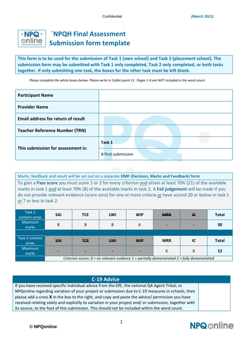 NPQH Task 1 Full Marks