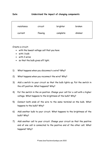 Changing Circuits KS2 Lesson Plan and Worksheets