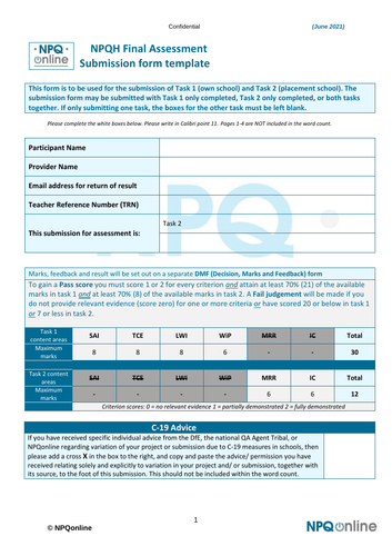 NPQH Task 2 Full Marks