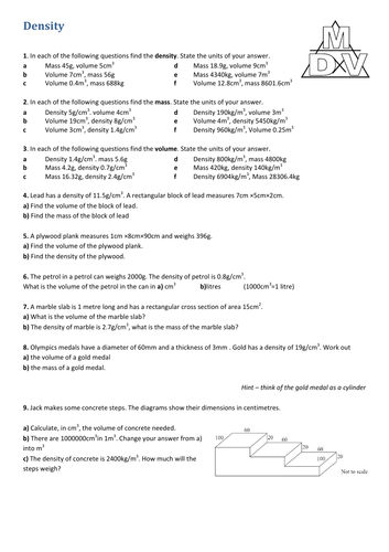 Density Extra Practice Challenge Triple Lesson 