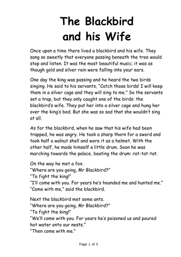 Y5 Reading Comprehension: The Blackbird and his Wife