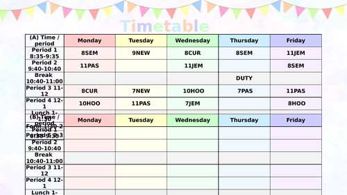 Timetable Template | Teaching Resources