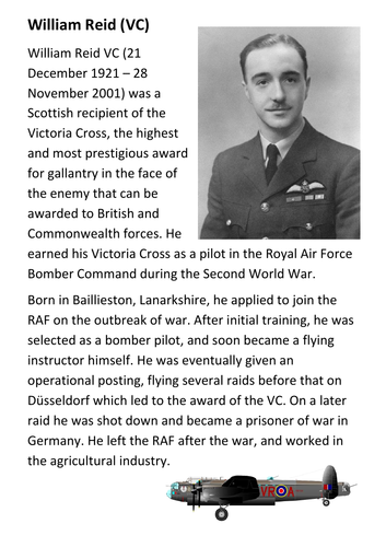 William Reid Lancaster Bomber Pilot (VC) Handout