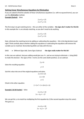 Year 11 IGCSE autumn term revision sheets