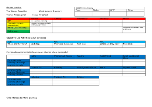 Reception Planning Template 2022/23