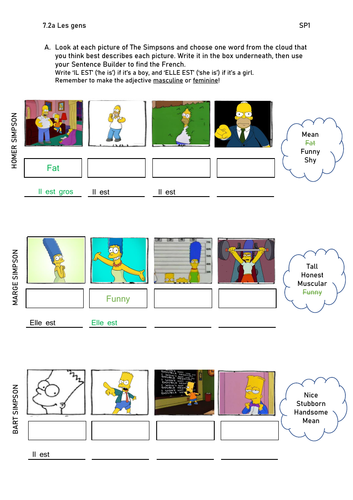 Describing people worksheet (Simpsons)