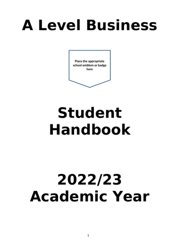 A Level Business Student Handbook - Introduction to the Edexcel A Level Business Course (9BS0)