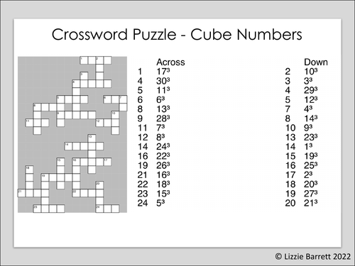 Maths Crossword Style Puzzle - Cube Numbers