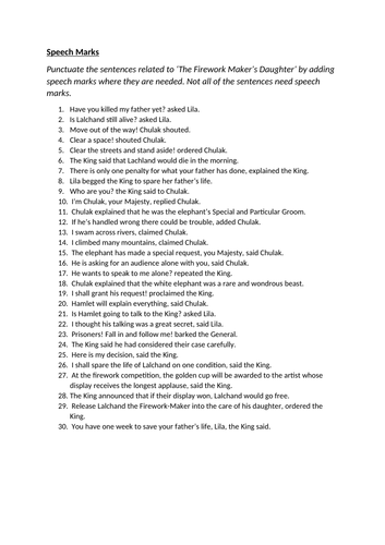 PUNCTUATE SPEECH in Sentences based on Firework Maker's Daughter