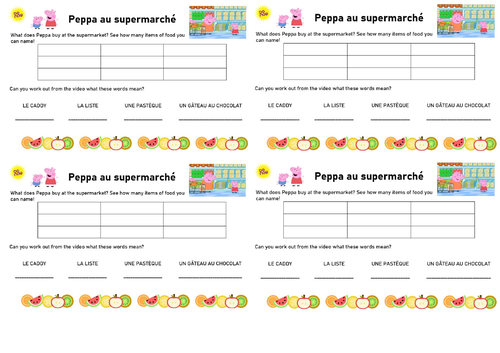 French Peppa Pig activity (faire des courses)