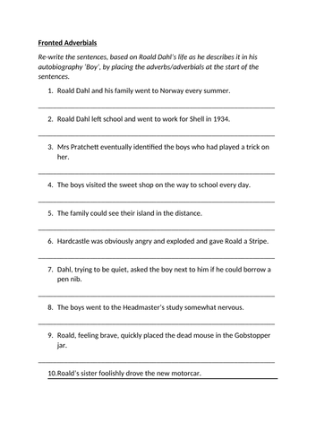 TRANSFORM Sentences to Include FRONTED ADVERBIALS