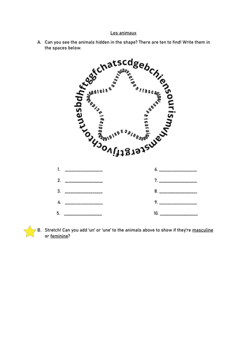 Les animaux worksheets