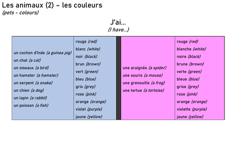 Animals + colours sentence builder