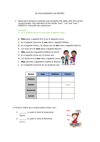 Family - reading worksheet