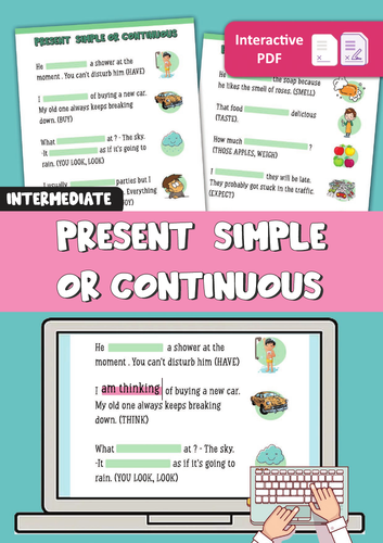 Present Simple or Continuous intermediate. Grammar worksheet.