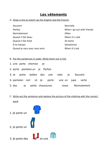 Clothes + colours worksheets