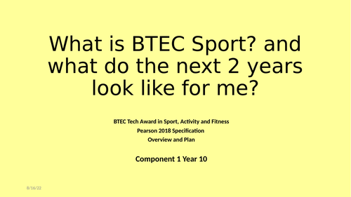 BTEC Tech Sport Activity and Fitness Unit of Work Component 1A