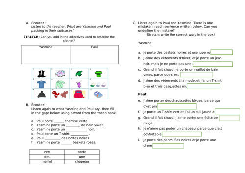 Clothes - listening worksheet