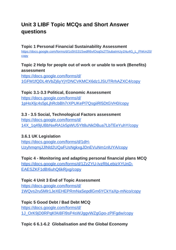 LIBF Unit 3 Assessments & MCQs by Topic