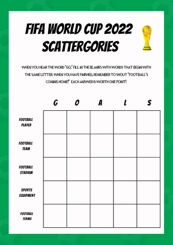 FIFA Football World Cup Scattergories - 2022 Game.