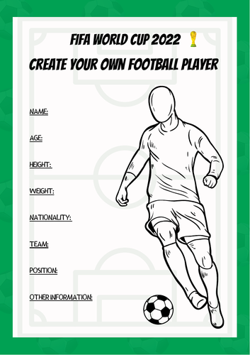 World Cup Football Create Your Own Football Player A4 Worksheet X3 Designs