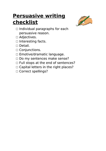 Persuasive writing checklist | Teaching Resources