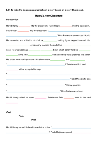 Year 4 English/Writing: Horrid Henry Writing Supports and Sentence Starters