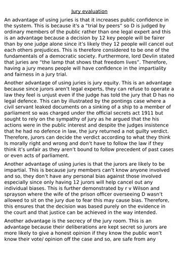 jury evaluation- 4 pros and cons OCR LAW A LEVEL