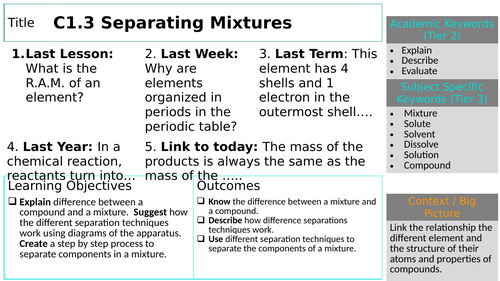 KS4 GCSE C1.3 Separating Mixtures (2022) S.T.A.R.