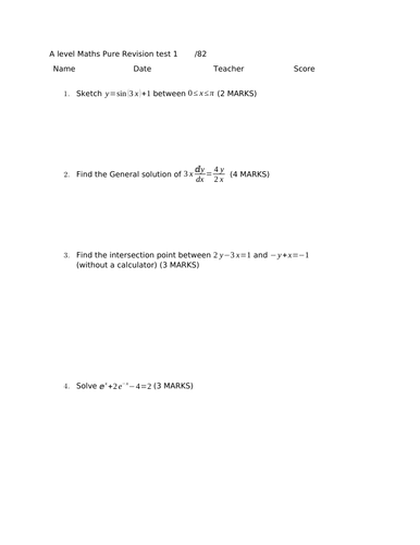 A level Maths Pure Maths test