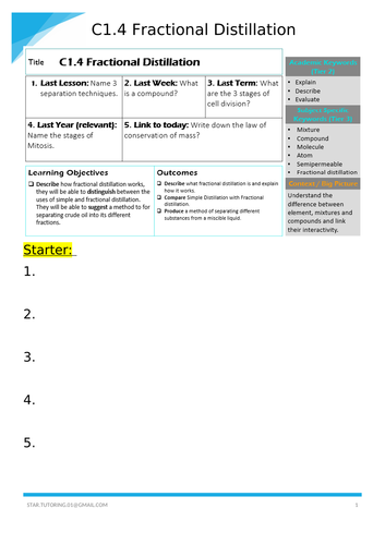 KS4 GCSE C1.4 Factional Distillation (2022) S.T.A.R.