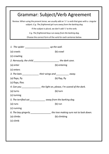 SUBJECT/VERB AGREEMENT Exercise | Teaching Resources