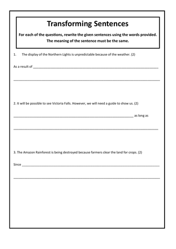 Transforming Sentences Exercise