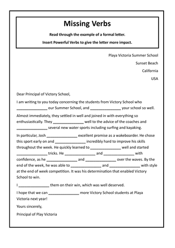 Adding VERBS to a FORMAL LETTER example