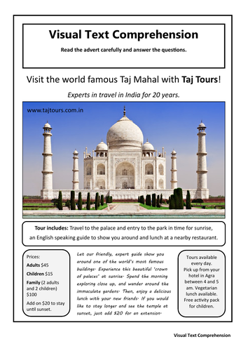 Visual COMPREHENSION about Taj Mahal