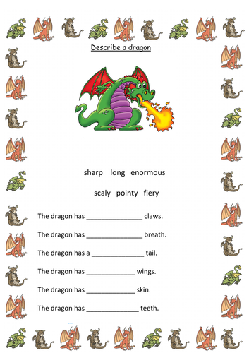 Describe a dragon- Literacy, description, adjectives