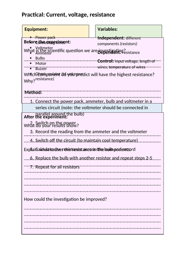 GCSE Electricity Practical Sheet Pack