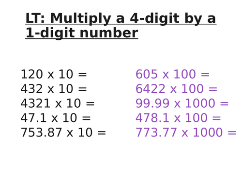 Y6 Maths: Multiply 4-digit by 1-digit numbers